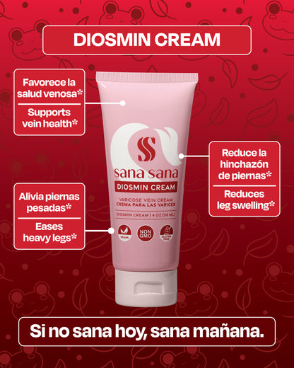Infografía de los beneficios de la crema Sana Sana de diosmina para el bienestar corporal