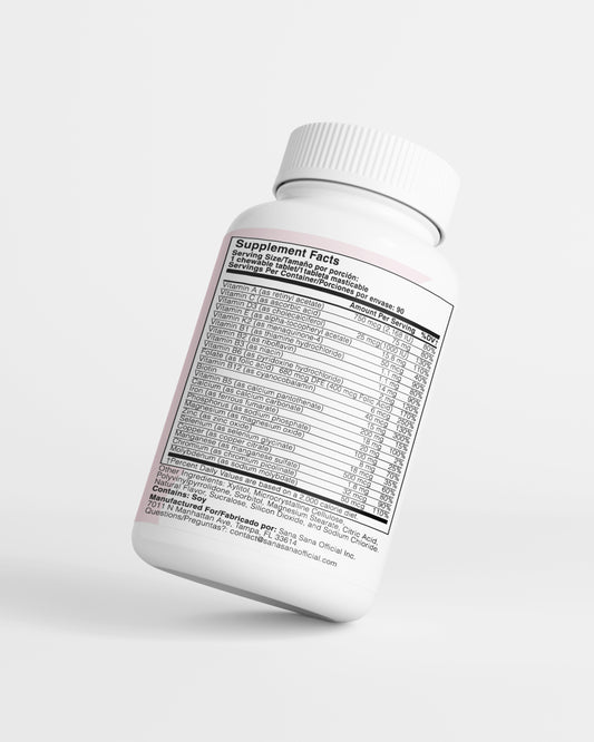 Close-up of Sana Sana women’s multivitamin label