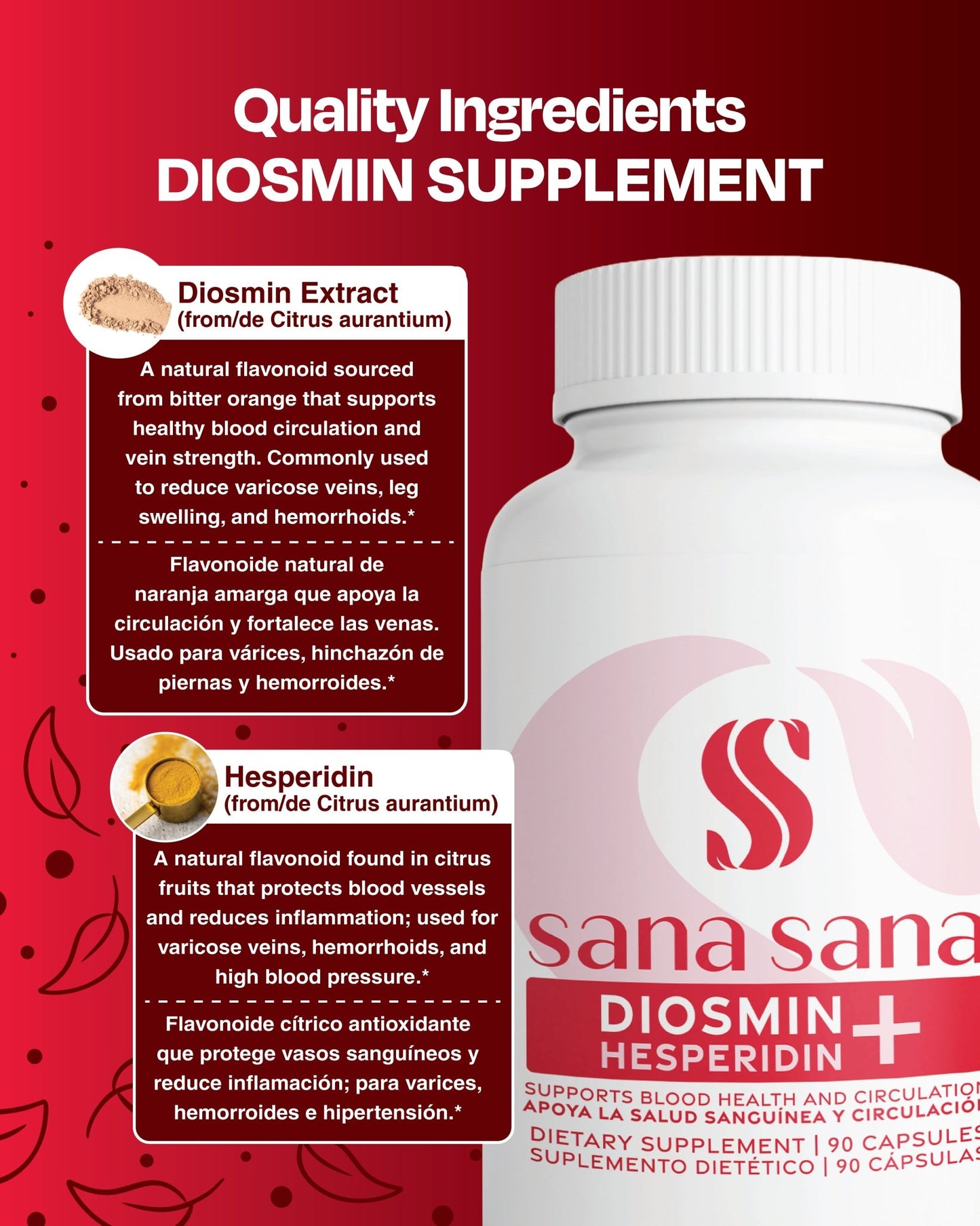 Diosmina + Hesperidina 1000mg Cápsulas - Sana Sana - Health & Personal Care > Vitamins & Supplements > Herbal Supplements - 